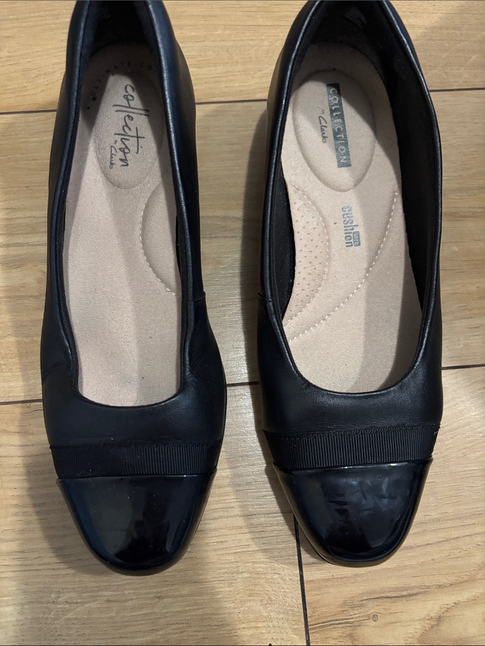 Clarks Black Leather Cap-Toe Slip-On Flats